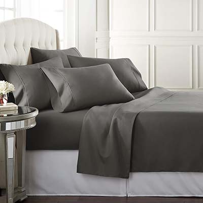 Linens Queen Sheet Set - 6 Piece Set Including 4 Pillowcases - Deep Pockets - Breathable, Soft Bed Sheets - Wrinkle Free - Machine Washable - Gray Sheets for Queen Size Bed - 6 pc